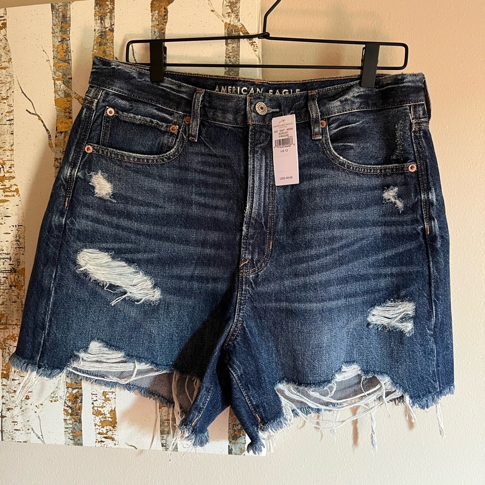 American Eagle 90s boyfriend distressed denim shorts size 12 high rise